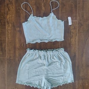 Wild Meadows Sage Pajama Set Tank Cami Shorts High Rise Soft Stretch Knit
